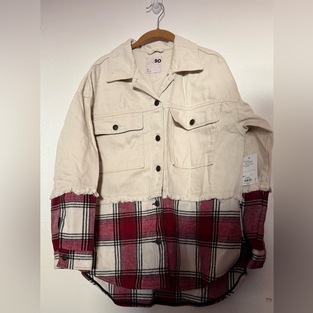 SO Denim and Plaid Mixed Media Shacket NWT
